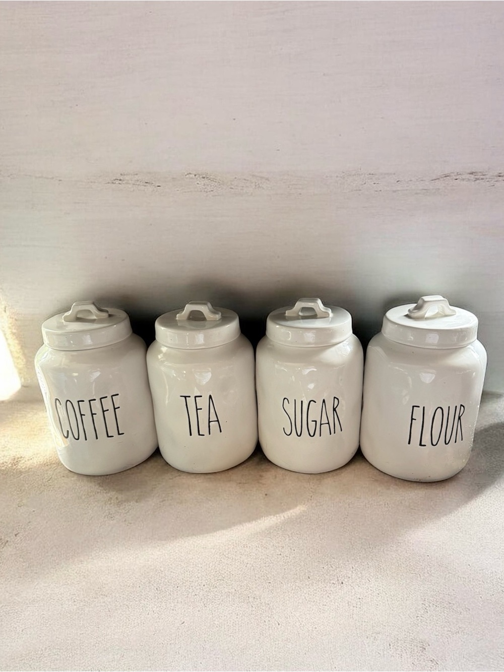 Rae Dunn White Ceramic Coffee Tea Sugar Flour Canister Set